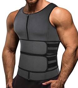 Memoryee Herren Neopren Sauna Weste Body Shaperwear Schwitzweste Taille Trainer Fitness Korsett Reißverschluss Tank Top/Grey(Double Belt)/2XL von Memoryee