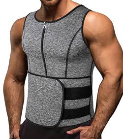 Memoryee Herren Neopren Sauna Weste Body Shaperwear Schwitzweste Taille Trainer Fitness Korsett Reißverschluss Tank Top/Grey(Single Belt)/L von Memoryee