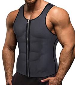 Memoryee Herren Neopren Sauna Weste Body Shaperwear Schwitzweste Taille Trainer Fitness Korsett Reißverschluss Tank Top/Grey (Zipper - Inner Blue)/L von Memoryee