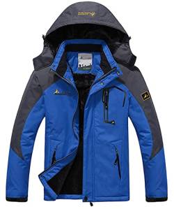 Memoryee Herren Ski Jacke Warmer Gefüttert Winter Fleece Mantel Wasserdichter mit Abnehmbarer Kapuze Outdoorjacke/Blue/L von Memoryee