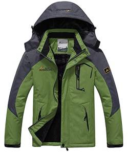 Memoryee Herren Ski Jacke Warmer Gefüttert Winter Fleece Mantel Wasserdichter mit Abnehmbarer Kapuze Outdoorjacke/Green/XXL von Memoryee