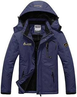 Memoryee Herren Ski Jacke Warmer Gefüttert Winter Fleece Mantel Wasserdichter mit Abnehmbarer Kapuze Outdoorjacke/Navy blue/L von Memoryee