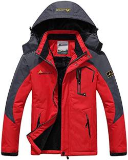 Memoryee Herren Ski Jacke Warmer Gefüttert Winter Fleece Mantel Wasserdichter mit Abnehmbarer Kapuze Outdoorjacke/Red/S von Memoryee