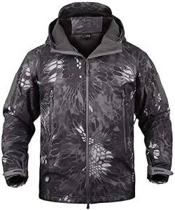 Memoryee Herren Wasserdichte Softshelljacken Fleece Futter Warme Militärische Outdoor Winddicht Übergangsjacke mit Kapuze/Black python(new)/XL von Memoryee