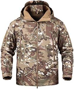 Memoryee Herren Wasserdichte Softshelljacken Fleece Futter Warme Militärische Outdoor Winddicht Übergangsjacke mit Kapuze/CP(new)/3XL von Memoryee