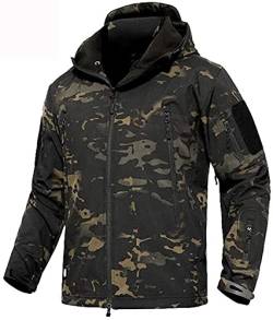 Memoryee Herren Wasserdichte Softshelljacken Fleece Futter Warme Militärische Outdoor Winddicht Übergangsjacke mit Kapuze/Camouflage Black(new)/L von Memoryee