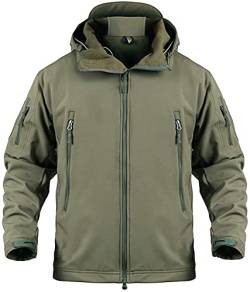 Memoryee Herren Wasserdichte Softshelljacken Fleece Futter Warme Militärische Outdoor Winddicht Übergangsjacke mit Kapuze/Green(new)/M von Memoryee