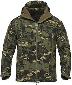 Memoryee Herren Wasserdichte Softshelljacken Fleece Futter Warme Militärische Outdoor Winddicht Übergangsjacke mit Kapuze/Green CP(new)/L von Memoryee