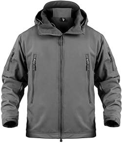 Memoryee Herren Wasserdichte Softshelljacken Fleece Futter Warme Militärische Outdoor Winddicht Übergangsjacke mit Kapuze/Grey(new)/L von Memoryee