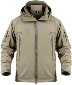 Memoryee Herren Wasserdichte Softshelljacken Fleece Futter Warme Militärische Outdoor Winddicht Übergangsjacke mit Kapuze/Khaki(new)/2XL von Memoryee