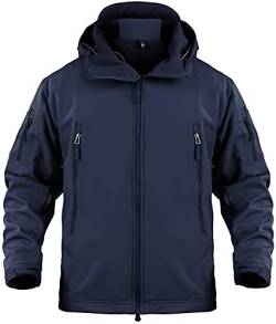 Memoryee Herren Wasserdichte Softshelljacken Fleece Futter Warme Militärische Outdoor Winddicht Übergangsjacke mit Kapuze/Navy blue(new)/2XL von Memoryee