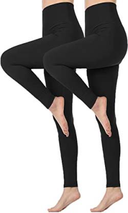 Memoryee Hohe Taille Leggings für Damen, Blickdichte Sportleggings Bauchkontrolle Plus Größe Dehnbare Sport Gym Yogahosen/#2 Pack/Black/Black/L-XL von Memoryee