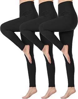 Memoryee Hohe Taille Leggings für Damen, Blickdichte Sportleggings Bauchkontrolle Plus Größe Dehnbare Sport Gym Yogahosen/#3 Pack/Black/Black/Black/L-XL von Memoryee