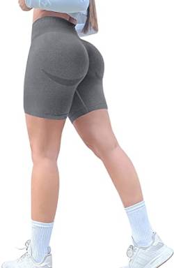 Memoryee Kurze Leggings Damen Push Up Booty Sport Nahtlose Shorts Hintern Heben Hohe Taille Bauchkontrolle Yogahose/A-Grey/M von Memoryee