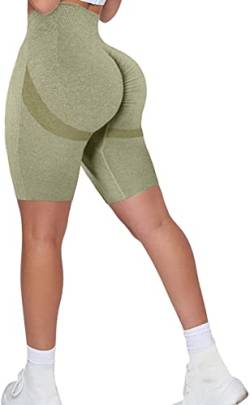 Memoryee Kurze Leggings Damen Push Up Booty Sport Nahtlose Shorts Hintern Heben Hohe Taille Bauchkontrolle Yogahose/B-ArmyGreen/S von Memoryee