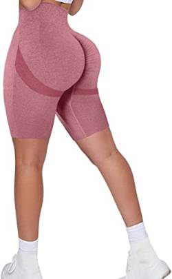 Memoryee Kurze Leggings Damen Push Up Booty Sport Nahtlose Shorts Hintern Heben Hohe Taille Bauchkontrolle Yogahose/B-Bean Paste Pink/S von Memoryee