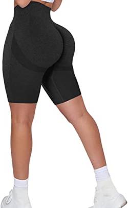 Memoryee Kurze Leggings Damen Push Up Booty Sport Nahtlose Shorts Hintern Heben Hohe Taille Bauchkontrolle Yogahose/B-Black/L von Memoryee