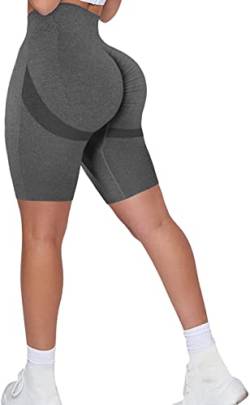 Memoryee Kurze Leggings Damen Push Up Booty Sport Nahtlose Shorts Hintern Heben Hohe Taille Bauchkontrolle Yogahose/B-Dark Grey/S von Memoryee