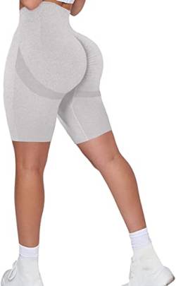 Memoryee Kurze Leggings Damen Push Up Booty Sport Nahtlose Shorts Hintern Heben Hohe Taille Bauchkontrolle Yogahose/B-Light Grey/M von Memoryee