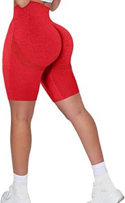 Memoryee Kurze Leggings Damen Push Up Booty Sport Nahtlose Shorts Hintern Heben Hohe Taille Bauchkontrolle Yogahose/B-Red/M von Memoryee