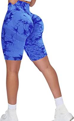 Memoryee Kurze Leggings Damen Push Up Booty Sport Nahtlose Shorts Hintern Heben Hohe Taille Bauchkontrolle Yogahose/B-Tie Dye Dark Blue/S von Memoryee