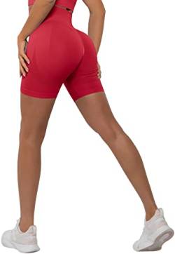 Memoryee Kurze Leggings Damen Push Up Booty Sport Nahtlose Shorts Hintern Heben Hohe Taille Bauchkontrolle Yogahose/B-Upgraded Red/L von Memoryee