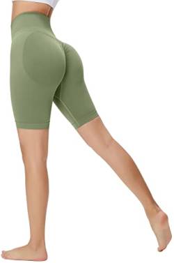 Memoryee Kurze Leggings Damen Push Up Booty Sport Nahtlose Shorts Hintern Heben Hohe Taille Bauchkontrolle Yogahose/D-Green/L von Memoryee