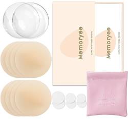 Memoryee Nippelpads, Ultra Dünne Damen Nippel Cover mit Brustwarzenschutz Wiederverwendbar und Waschbare Selbstklebende Brustwarzen Nippelabdeckung aus Hochwertigem Silikon [8 cm]/Creme Skin/4 von Memoryee