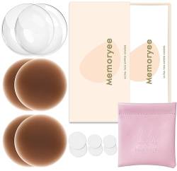 Memoryee Nippelpads, Ultra Dünne Damen Nippel Cover mit Brustwarzenschutz Wiederverwendbar und Waschbare Selbstklebende Brustwarzen Nippelabdeckung aus Hochwertigem Silikon [8 cm]/Dark Brown/2 von Memoryee