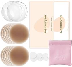 Memoryee Nippelpads, Ultra Dünne Damen Nippel Cover mit Brustwarzenschutz Wiederverwendbar und Waschbare Selbstklebende Brustwarzen Nippelabdeckung aus Hochwertigem Silikon [8 cm]/Light Brown/6 von Memoryee