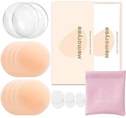 Memoryee Nippelpads, Ultra Dünne Damen Nippel Cover mit Brustwarzenschutz Wiederverwendbar und Waschbare Selbstklebende Brustwarzen Nippelabdeckung aus Hochwertigem Silikon [8 cm]/Skin/4 von Memoryee