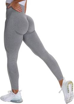 Memoryee Scrunch Butt Sport Leggings Damen Geraffte Hintern Heben Hohe Taille Bauchkontrolle Blickdicht Yogahose Fitnesshose/A-Grey/XS von Memoryee