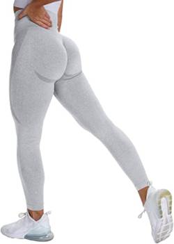 Memoryee Scrunch Butt Sport Leggings Damen Geraffte Hintern Heben Hohe Taille Bauchkontrolle Blickdicht Yogahose Fitnesshose/A-Light Grey/S von Memoryee