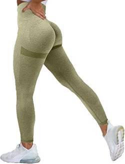 Memoryee Scrunch Butt Sport Leggings Damen Geraffte Hintern Heben Hohe Taille Bauchkontrolle Blickdicht Yogahose Fitnesshose/B-ArmyGreen/L von Memoryee