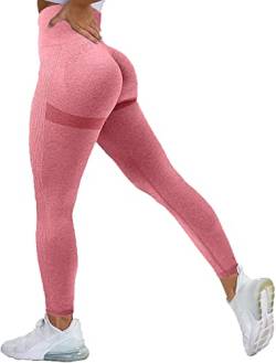Memoryee Scrunch Butt Sport Leggings Damen Geraffte Hintern Heben Hohe Taille Bauchkontrolle Blickdicht Yogahose Fitnesshose/B-Bean Paste Pink/M von Memoryee