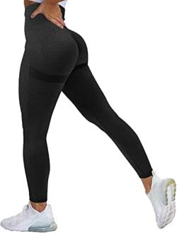 Memoryee Scrunch Butt Sport Leggings Damen Geraffte Hintern Heben Hohe Taille Bauchkontrolle Blickdicht Yogahose Fitnesshose/B-Black/S von Memoryee