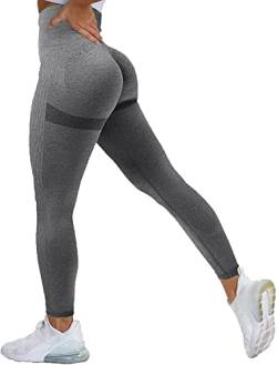 Memoryee Scrunch Butt Sport Leggings Damen Geraffte Hintern Heben Hohe Taille Bauchkontrolle Blickdicht Yogahose Fitnesshose/B-Dark Grey/L von Memoryee