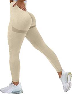 Memoryee Scrunch Butt Sport Leggings Damen Geraffte Hintern Heben Hohe Taille Bauchkontrolle Blickdicht Yogahose Fitnesshose/B-Khaki/S von Memoryee