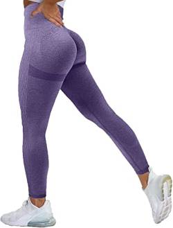 Memoryee Scrunch Butt Sport Leggings Damen Geraffte Hintern Heben Hohe Taille Bauchkontrolle Blickdicht Yogahose Fitnesshose/B-Purple/M von Memoryee