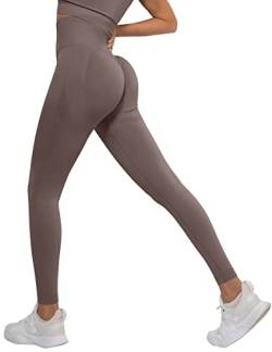 Memoryee Scrunch Butt Sport Leggings Damen Geraffte Hintern Heben Hohe Taille Bauchkontrolle Blickdicht Yogahose Fitnesshose/B-Upgraded Brown/L von Memoryee