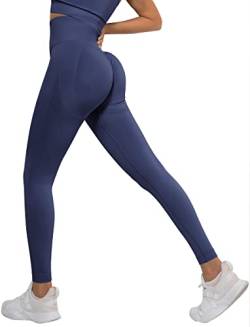 Memoryee Scrunch Butt Sport Leggings Damen Geraffte Hintern Heben Hohe Taille Bauchkontrolle Blickdicht Yogahose Fitnesshose/B-Upgraded Navy Blue/XS von Memoryee