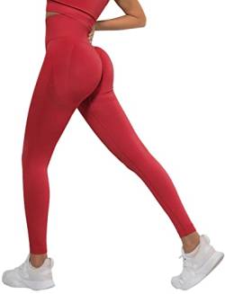 Memoryee Scrunch Butt Sport Leggings Damen Geraffte Hintern Heben Hohe Taille Bauchkontrolle Blickdicht Yogahose Fitnesshose/B-Upgraded Red/L von Memoryee