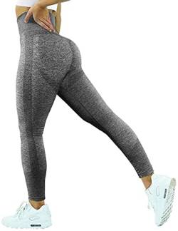 Memoryee Scrunch Butt Sport Leggings Damen Geraffte Hintern Heben Hohe Taille Bauchkontrolle Blickdicht Yogahose Fitnesshose/C-Dark Grey/S von Memoryee