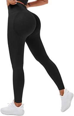 Memoryee Scrunch Butt Sport Leggings Damen Geraffte Hintern Heben Hohe Taille Bauchkontrolle Blickdicht Yogahose Fitnesshose/D-Black/XL von Memoryee