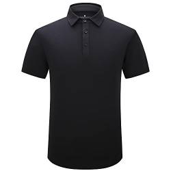 Mempea Herren-Golf-Shirt, feuchtigkeitsableitend, schnell trocknend, kurzärmelig, Freizeit-Poloshirt für Herren, Schwarzes Herren-Poloshirt, X-Groß von Mempea