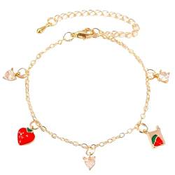 MenYiYDS 1 Pcs Niedliches Erdbeer-Armband aus Legierung, süßes Liebes-Zirkon-Armband für Mädchen, kleine Accessoires, Schmuckgeschenke, Partyzubehör von MenYiYDS