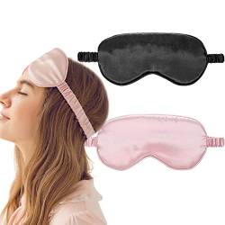 MenYiYDS 2 Stück Augenmasken, Schlafmasken aus Seide für Männer und Frauen, bequeme Schlafmaske mit elastisches Gummiband (rosa und schwarz) von MenYiYDS