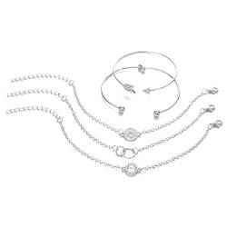 MenYiYDS-5-teiliges Damen-Edelstein-Armband-Set, mit Kristallpfeilen, Edelstein-Armbänder, verstellbar, silber, für Damen und Mädchen von MenYiYDS