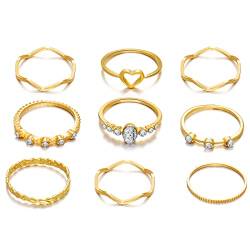 MenYiYDS Boho-Ring-Set, Kristall, Gold, Knöchel-/Gelenkringe, Statement-Ring für Frauen und Mädchen Größe gemischt (9 Stück) von MenYiYDS