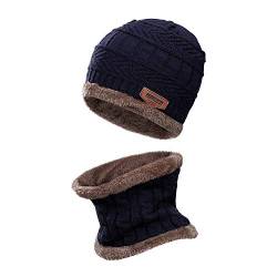 MengH-SHOP Kinder Wintermütze Winterschal Warme Strickmütze und Kreis Schal Set im Freien Schal Beanie Skull Cap für 5-12 Jahre Jungen Mädchen, Navy Blau von MengH-SHOP